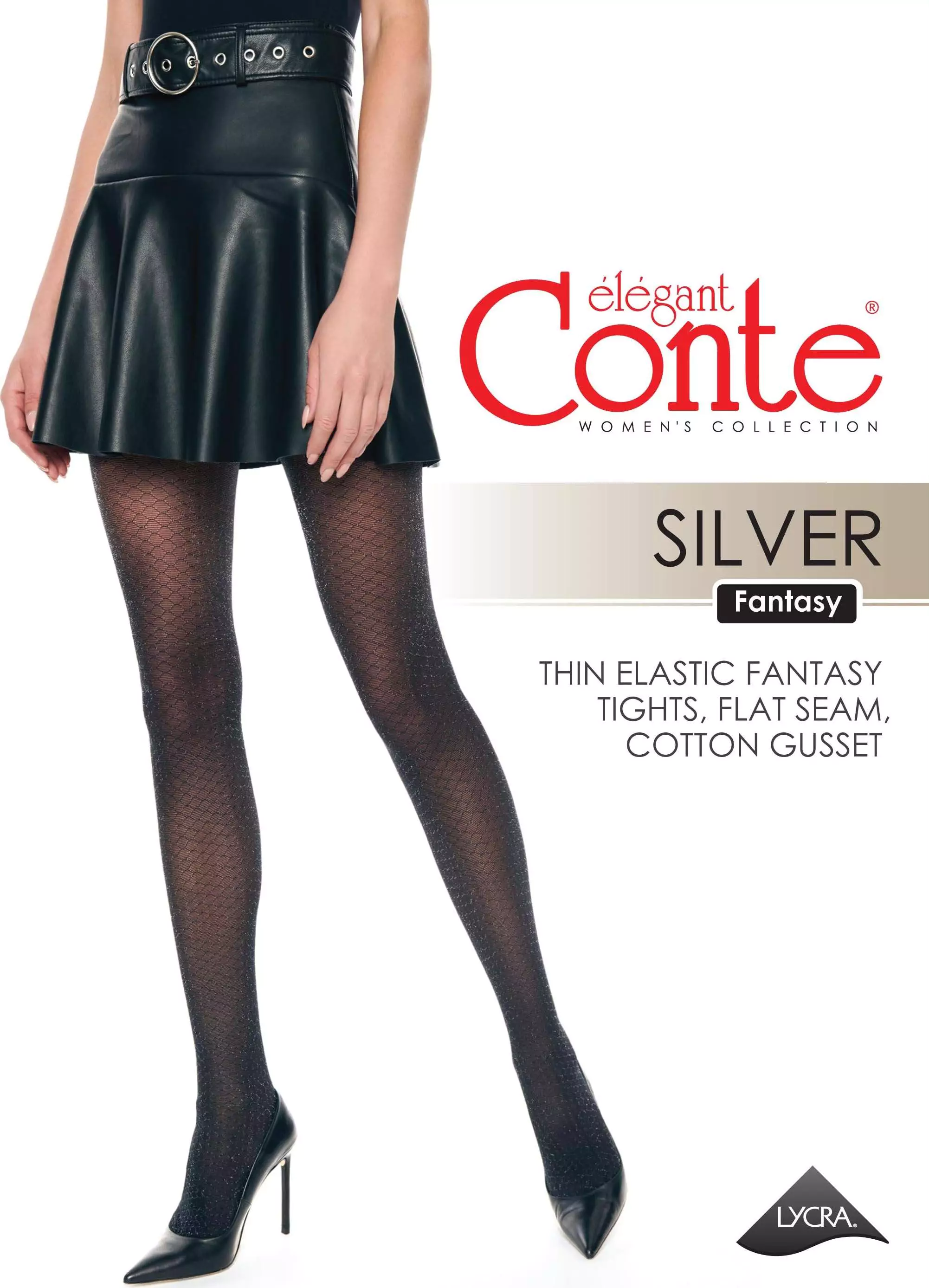 Conte Silver 40 Den - Fantasy Women's Tights with a shimmery openwork honeycomb pattern (20S-94SP)