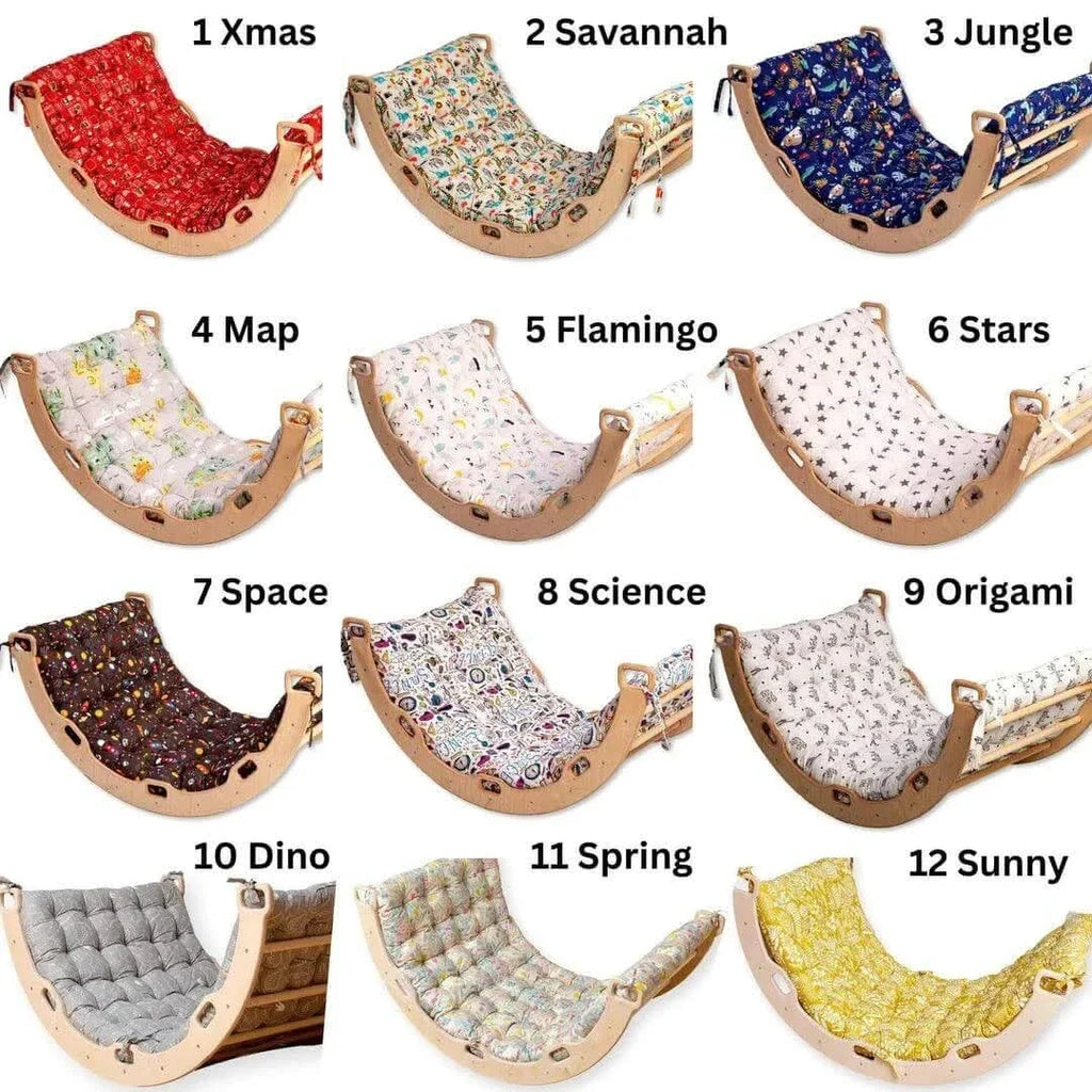 Montessori Climbing Set - Climbing Triangle / Arch Rocker, XL Pillow, and 2 Ramps / 5 Pieces