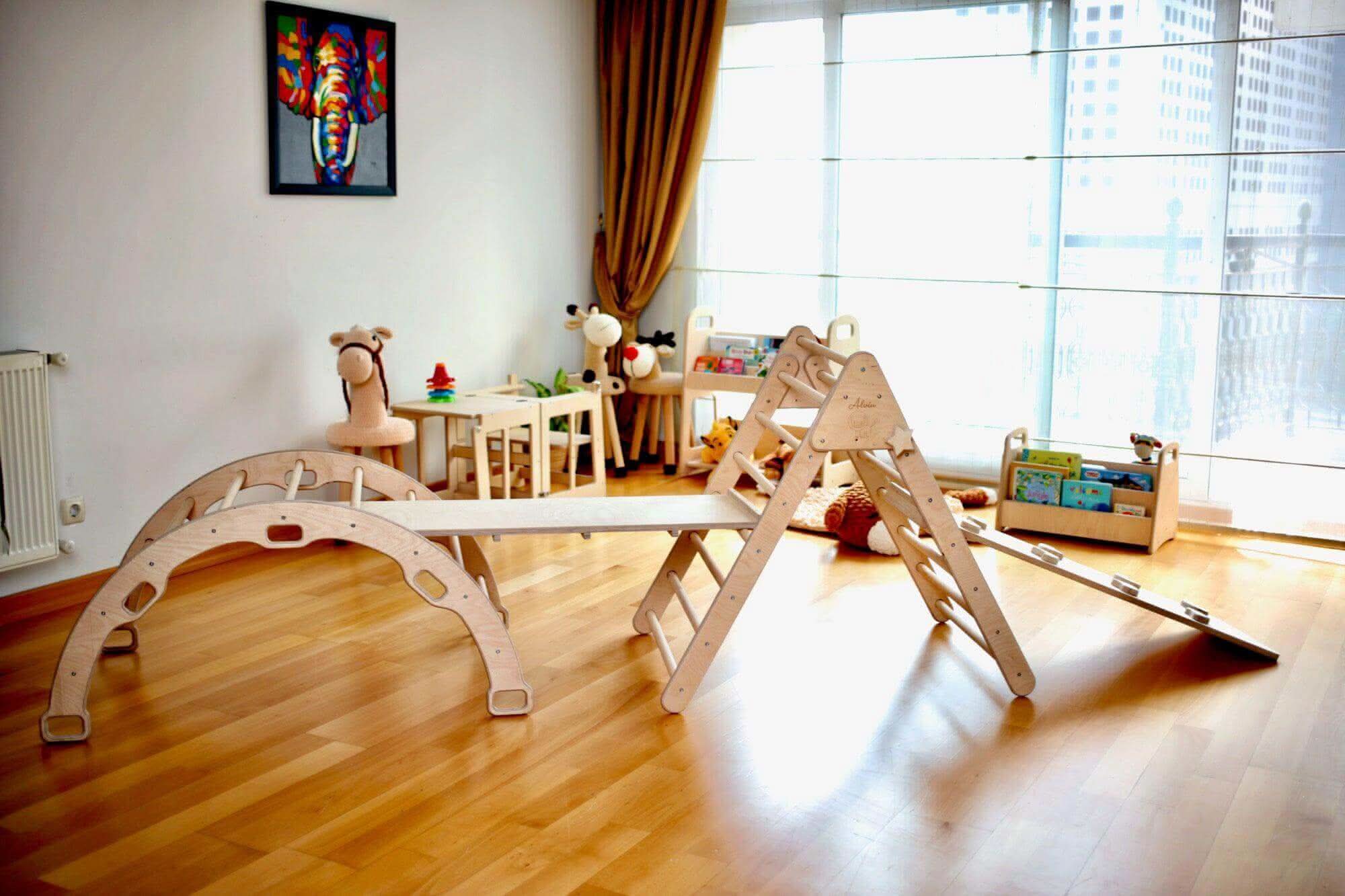 Montessori Climbing Set - Climbing Triangle / Arch Rocker, XL Pillow, and 2 Ramps / 5 Pieces