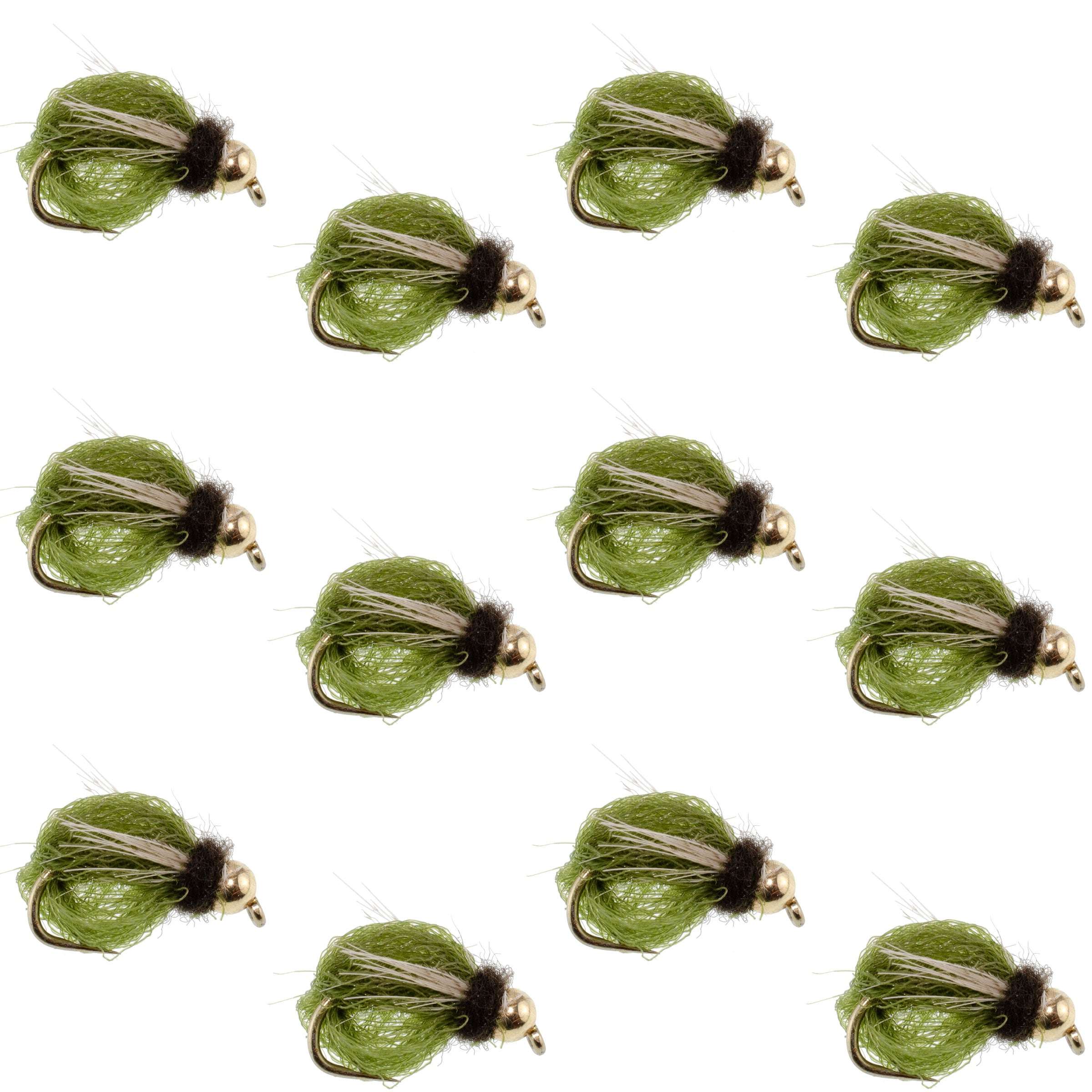 Bead Head LaFontaine Olive Deep Sparkle Caddis Pupa - 12Flies Size 16