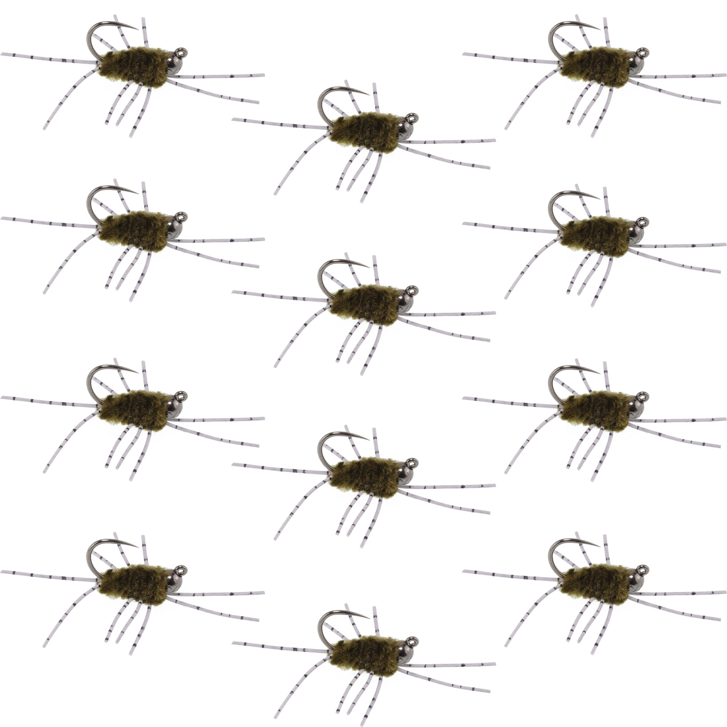 Barbless Pats Rubber Legs Tungsten Jig Dark Olive Euro Nymph 12 Flies #6