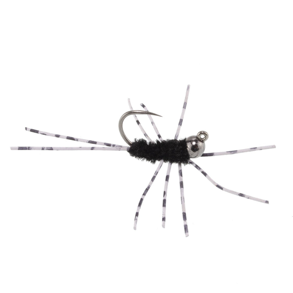 Barbless Pat's Rubber Legs Tungsten Bead Jig Black Euro Nymph 6 Flies #6