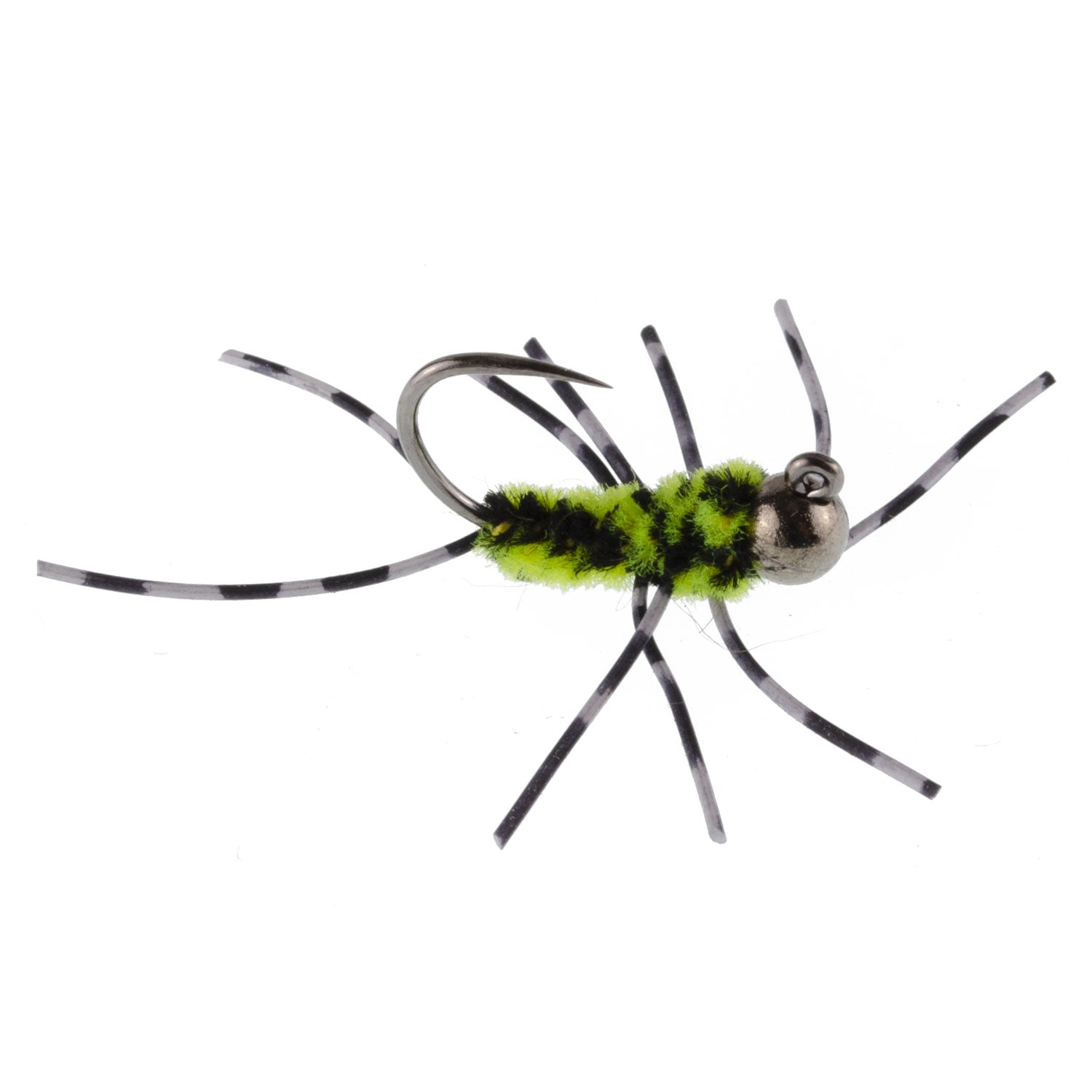Pat's Rubber Legs Tungsten Jig Black/Chartreuse Euro Nymph 12 Flies Size 6