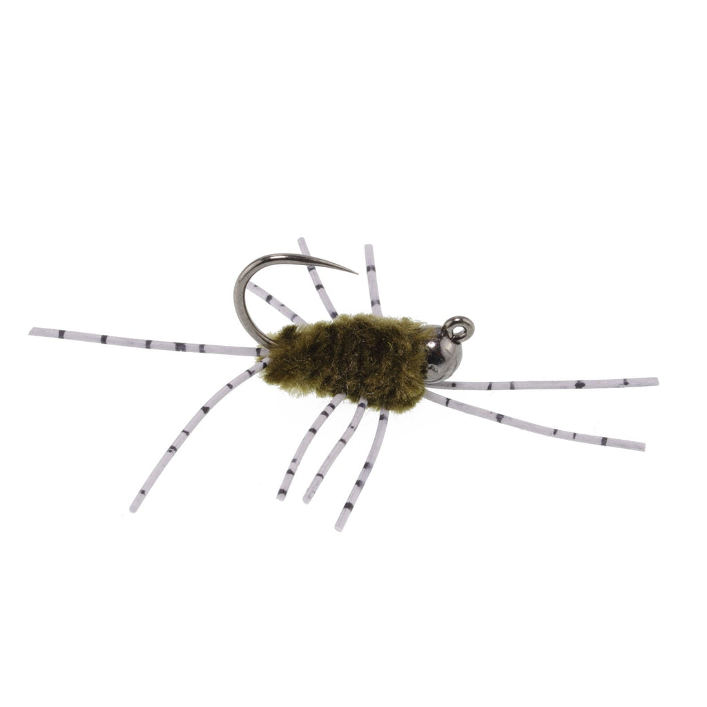 Barbless Pat's Rubber Legs Tungsten Jig Dark Olive Euro Nymph 6 Flies #6