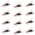 Barbless Parachute Black Gnat Red Tail Dry Fly - 12 Flies - Size 16