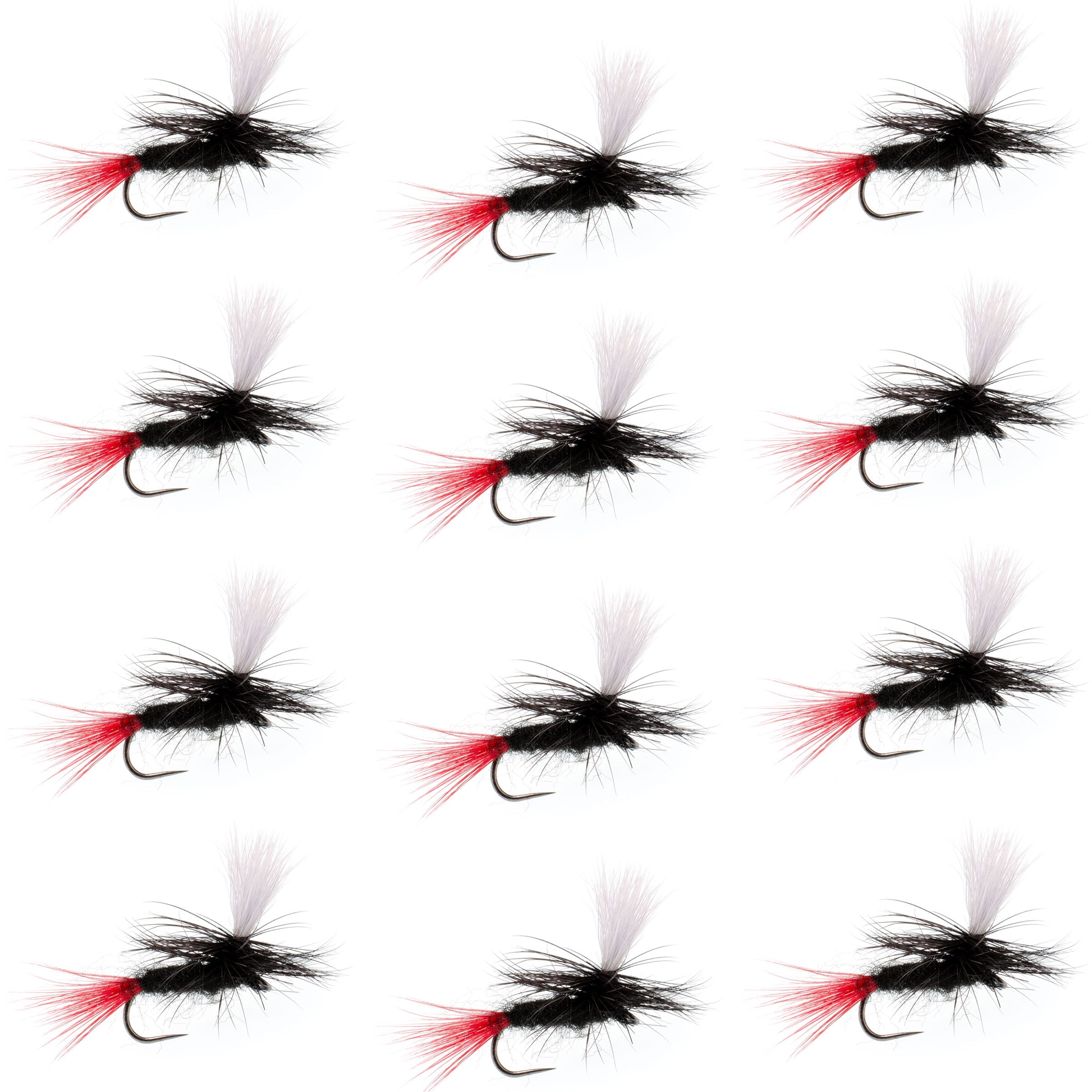 Barbless Parachute Black Gnat Red Tail Dry Fly - 12 Flies - Size 12