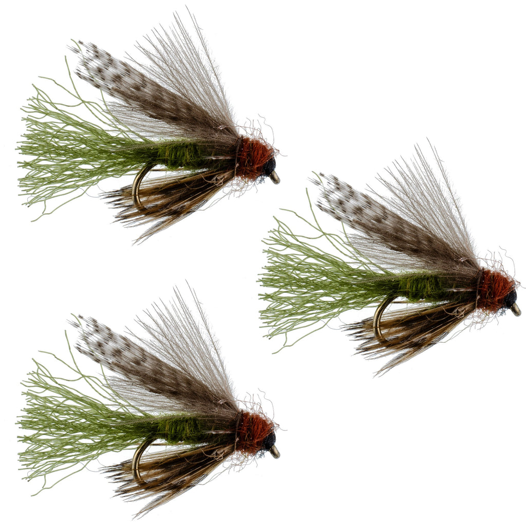 3 Pack Olive CDC Caddis Emerger Flies Hook Size 14