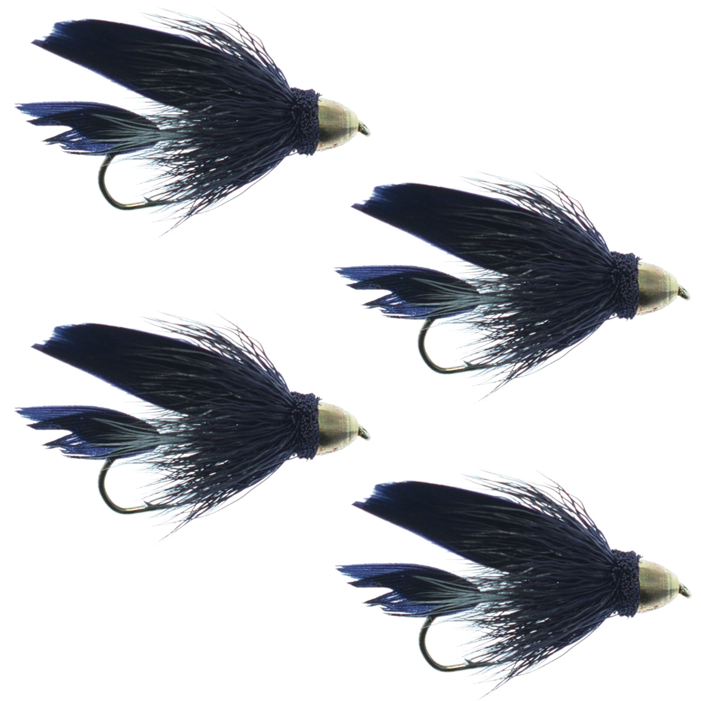 Cone Head Black Muddler Minnow Streamer Fly - 4 Flies Size 6