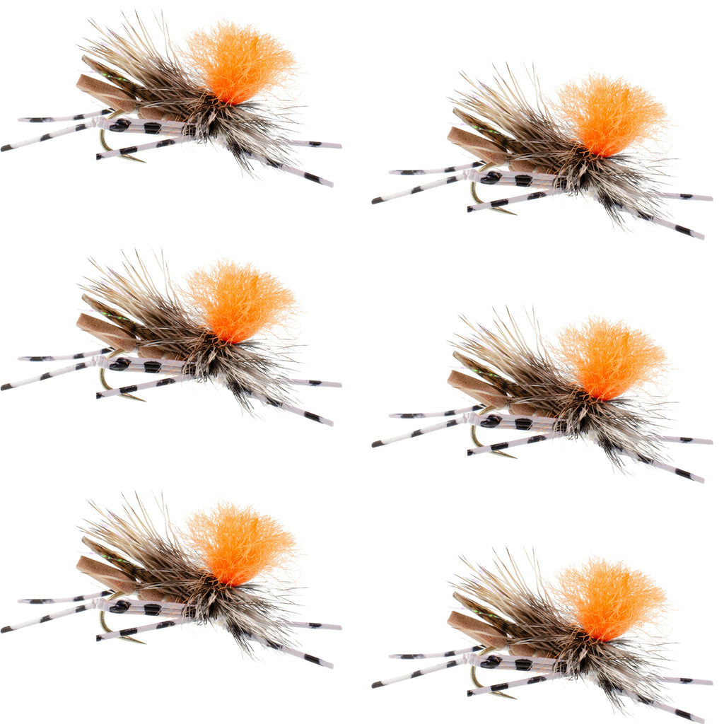 Feth Hopper Tan - Foam Grasshopper Fly Pattern - 6 Flies Hook Size 14
