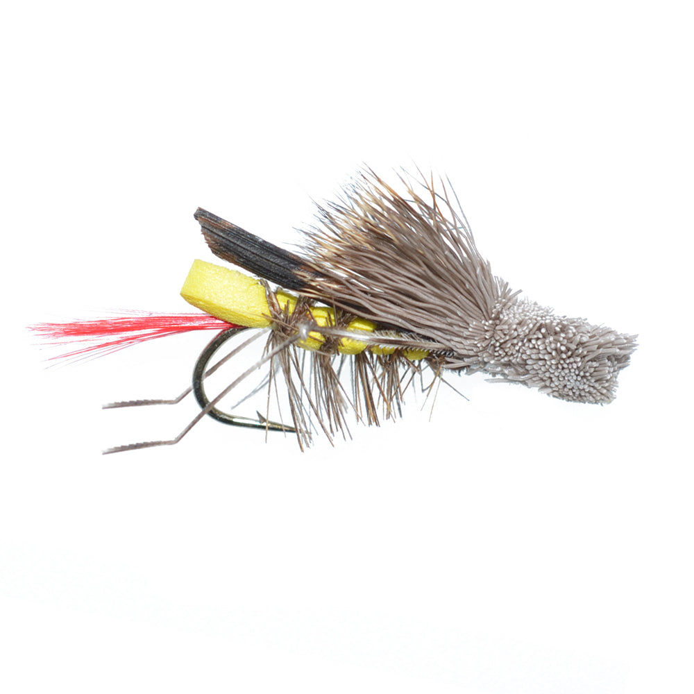 Barbless Daves Hopper Yellow Foam Grasshopper Fly - 6 Flies Hook Size 12