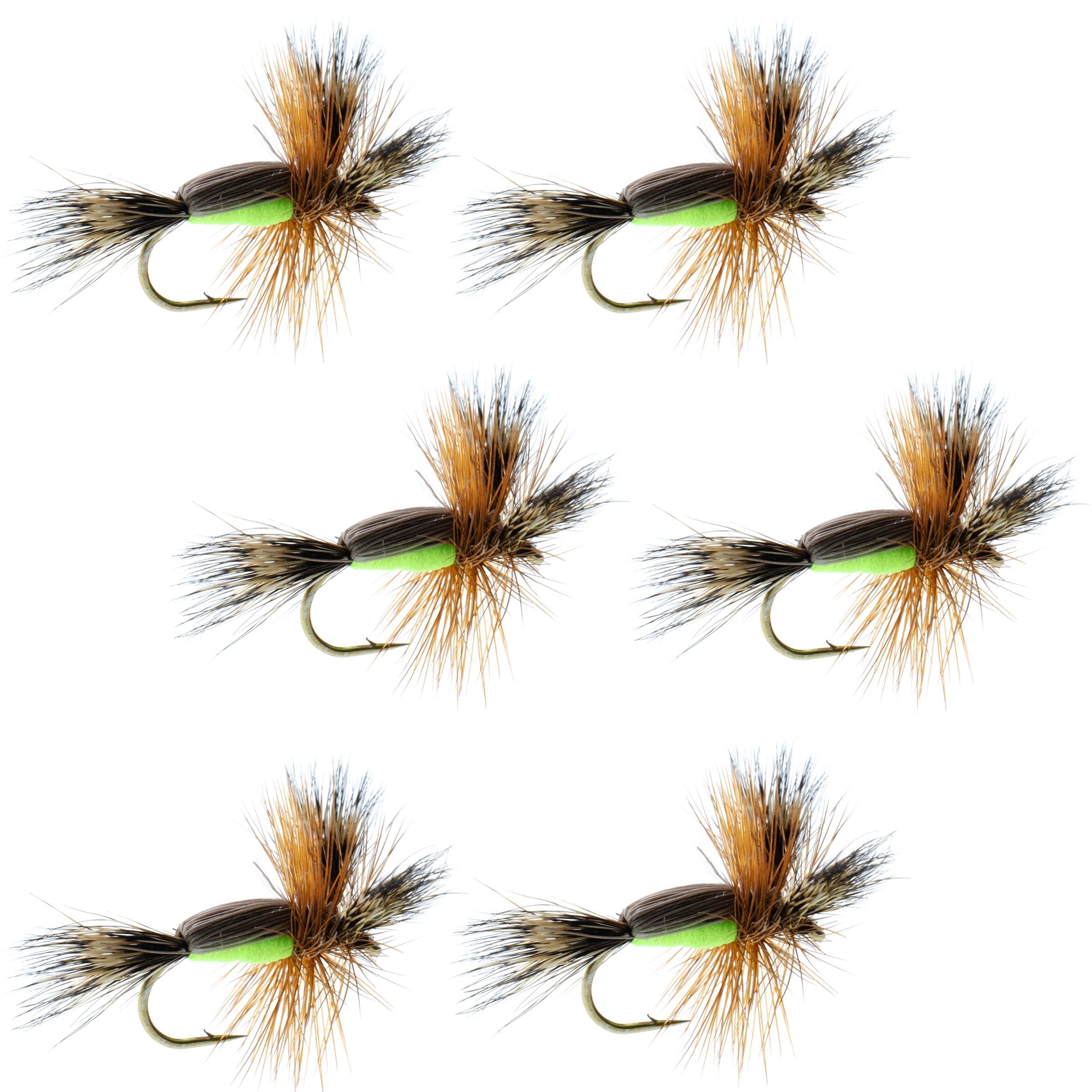 Chartreuse Humpy Classic Hair Wing Dry Fly - 6 Flies Hook Size 12