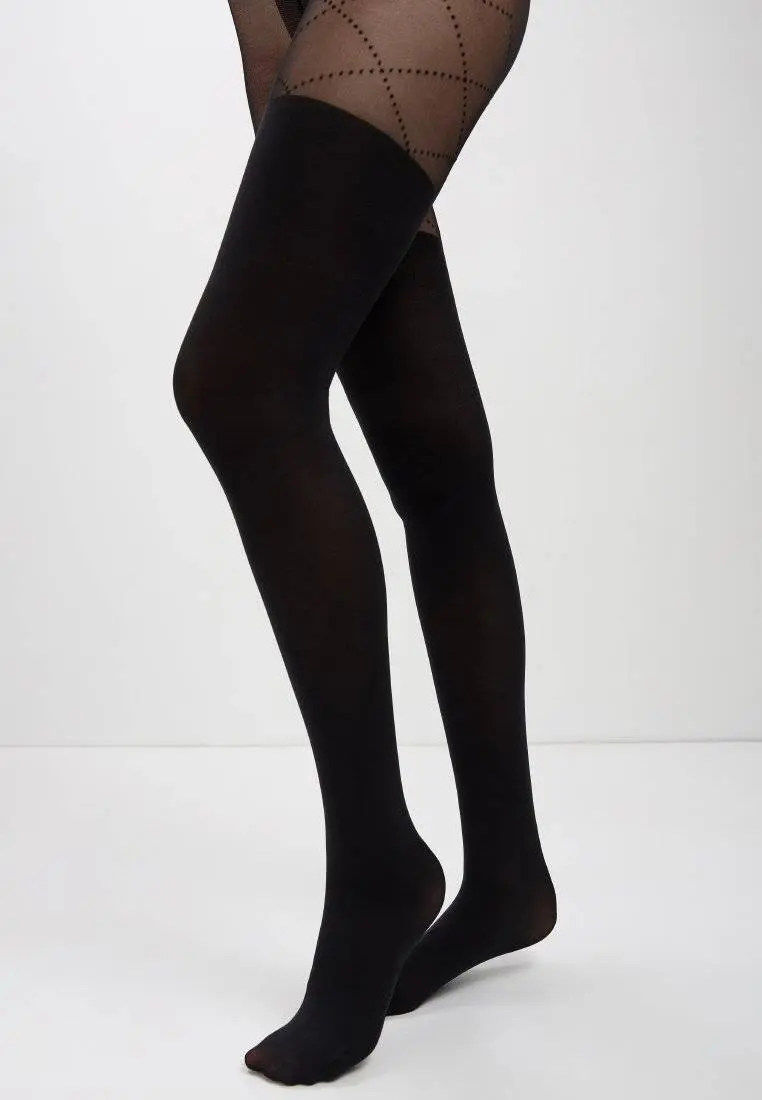 Conte Fabia 50 Den - Fantasy Opaque Women's Tights with imitate stockings & geometric pattern of dots (21С-177СП)