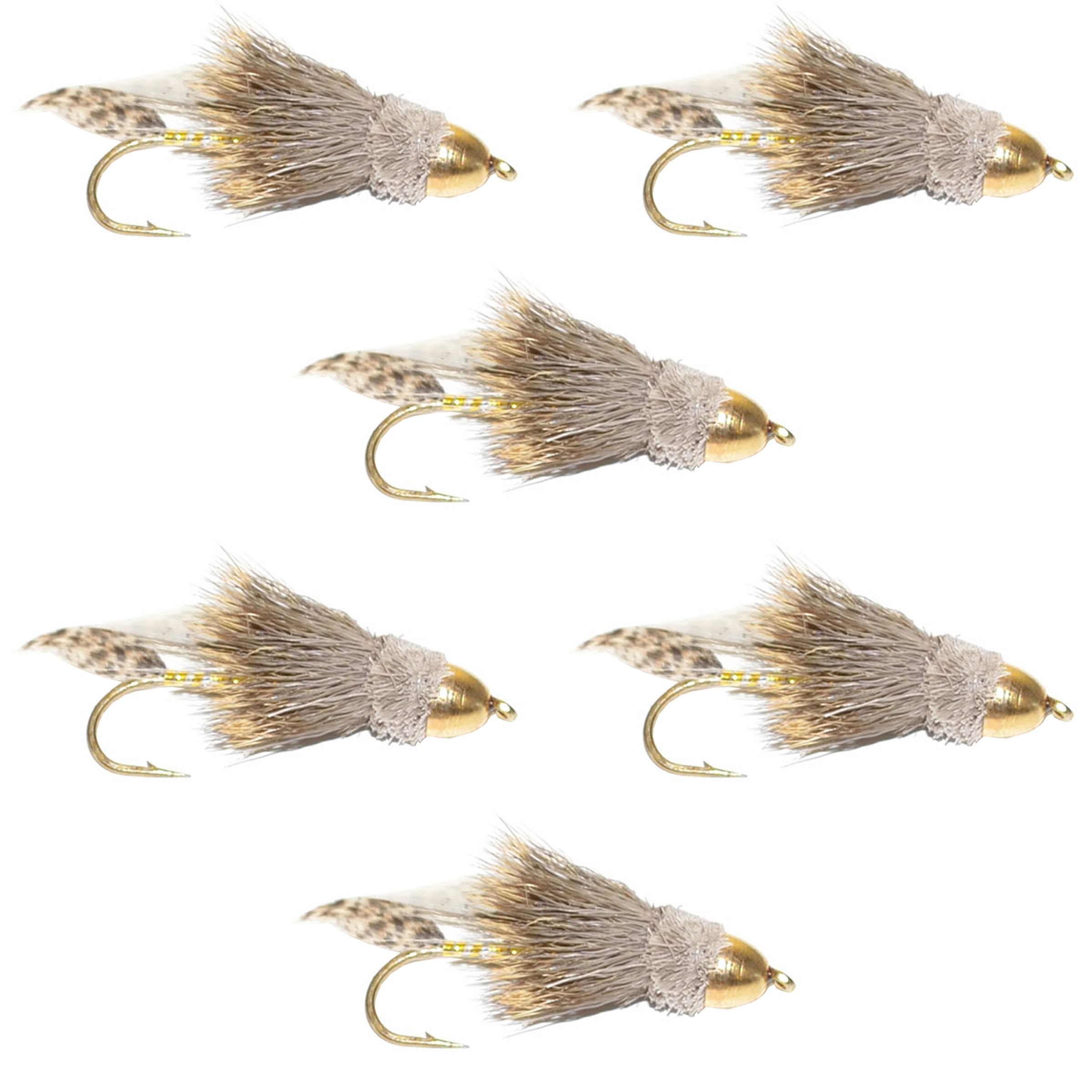 Cone Head Muddler Minnow Trout and Bass Streamer Fly - 6 Flies Size 2