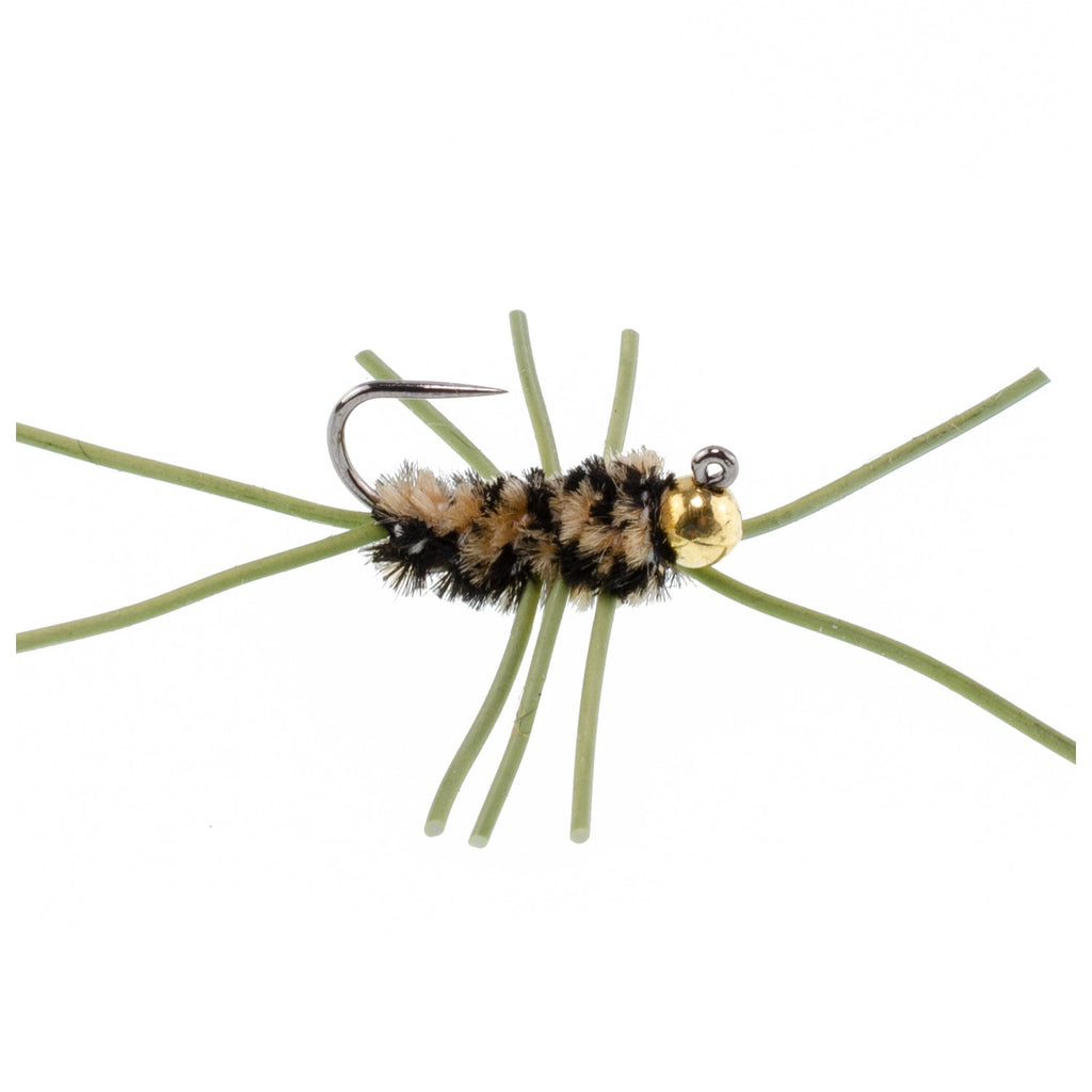 Barbless Pat's Rubber Legs Tungsten Bead Jigged  Coffee/Black Euro Nymph  - Set of 6 Flies Hook Size 10