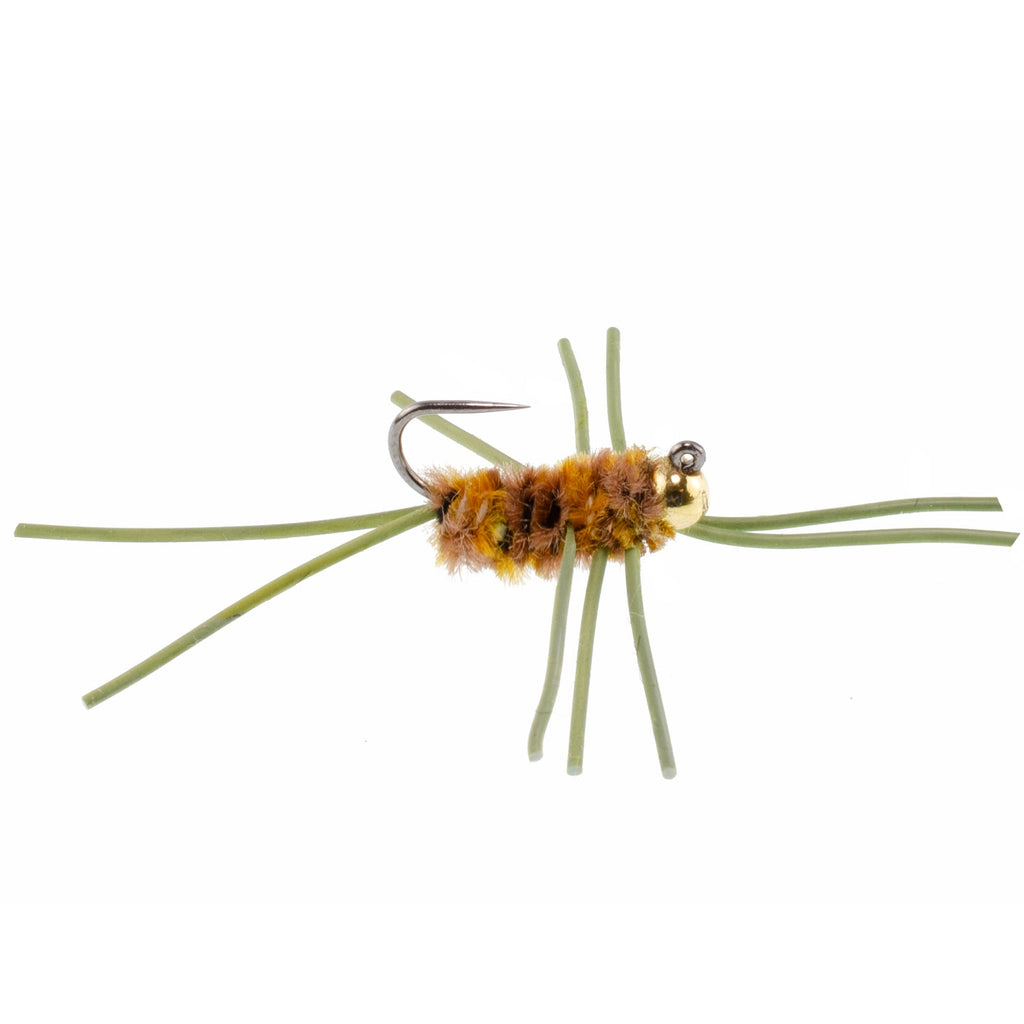 Barbless Pat's Rubber Legs Tungsten Bead Jigged Coffee/Tan Euro Nymph  - Set of 6 Flies Hook Size 10