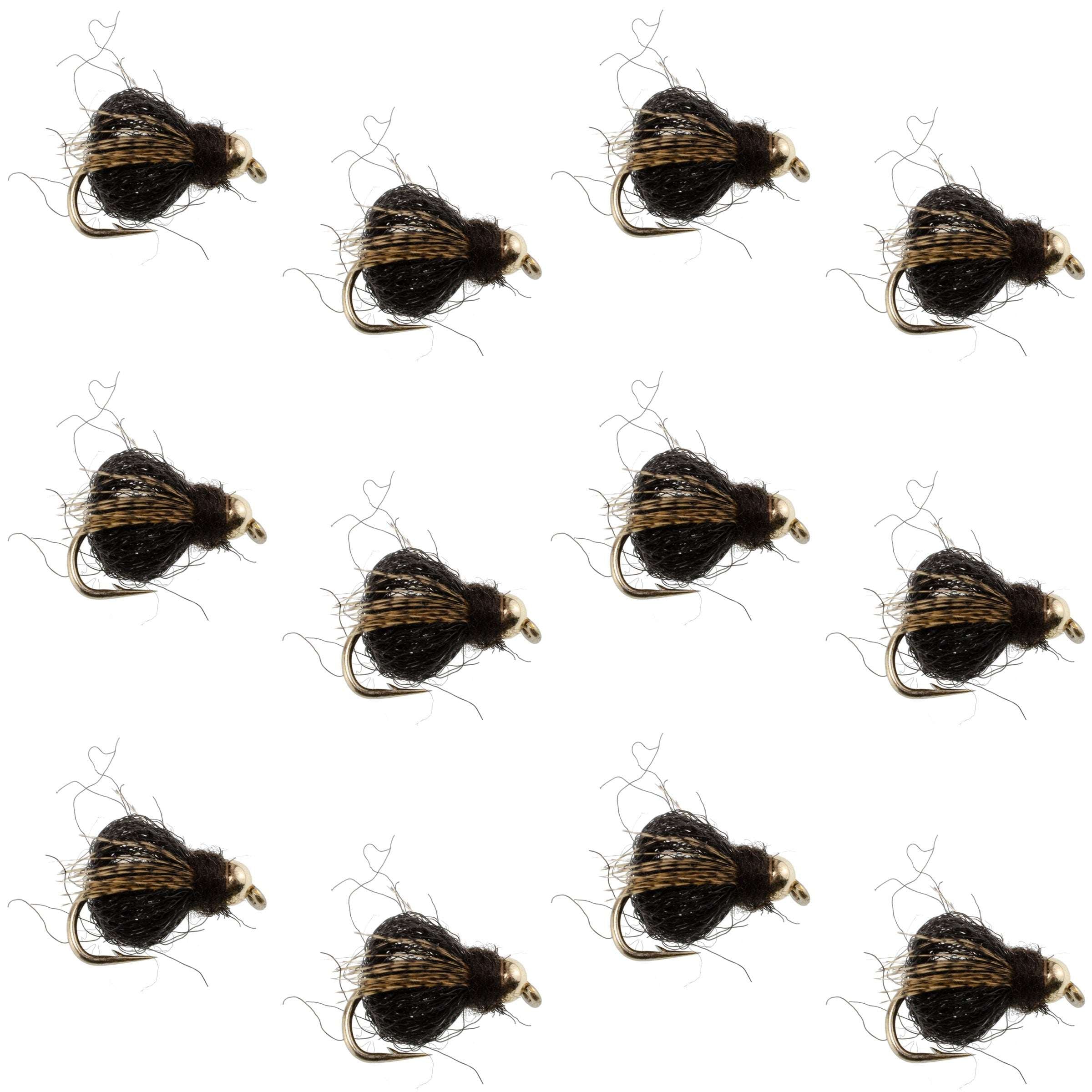 Bead Head LaFontaine Black Deep Sparkle Caddis Pupa - 12 Flies Size 16