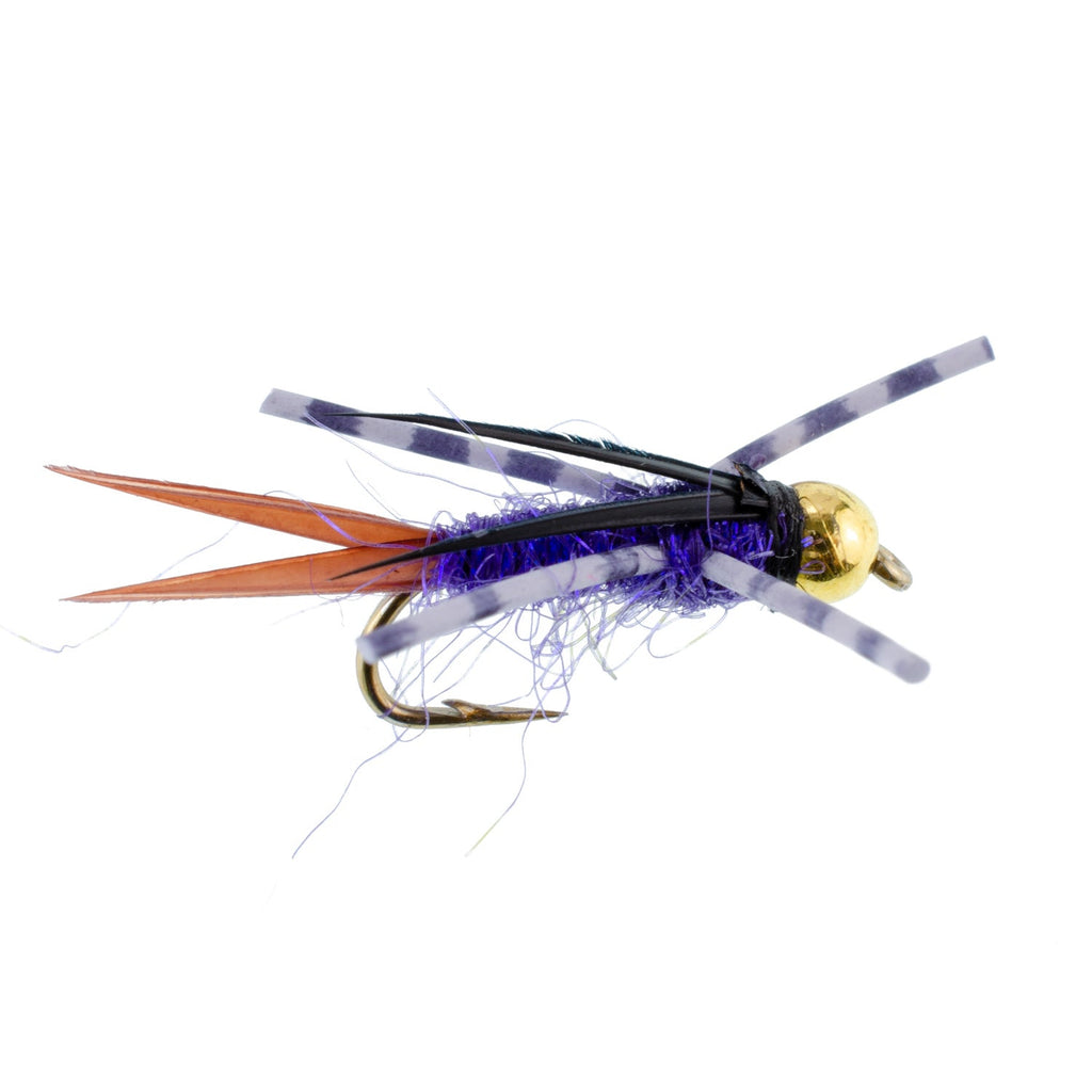 Bead Head Purple Batman Rubber Legs Nymph Fly - 12 Flies Hook Size 10
