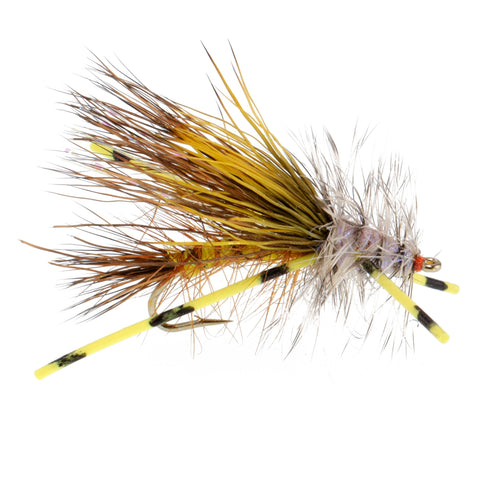 3 Pack Kaufmann's Yellow Crystal Stimulator Rubber Legs Dry Fly - Hook Size 10