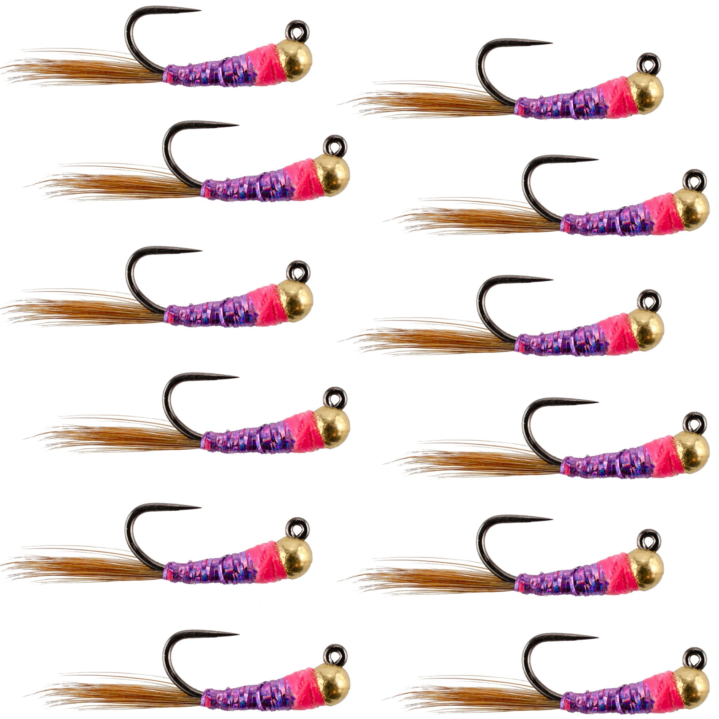 Tungsten Hot Spot Purple Perdigon Tactical  Nymph Fly - 12 Flies Size 16