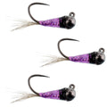 3 Pack Tungsten Purple Perdigon Tactical Jig Euro Nymph Fly - Size 18
