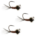 3 Pack Tungsten Pheasant Tail Tactical Jig Euro Nymphing Fly - Hook Size 16