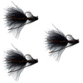 3 Pack Tungsten Bead Tactical Black Mini Bugger Euro Nymph Fly - Size 8