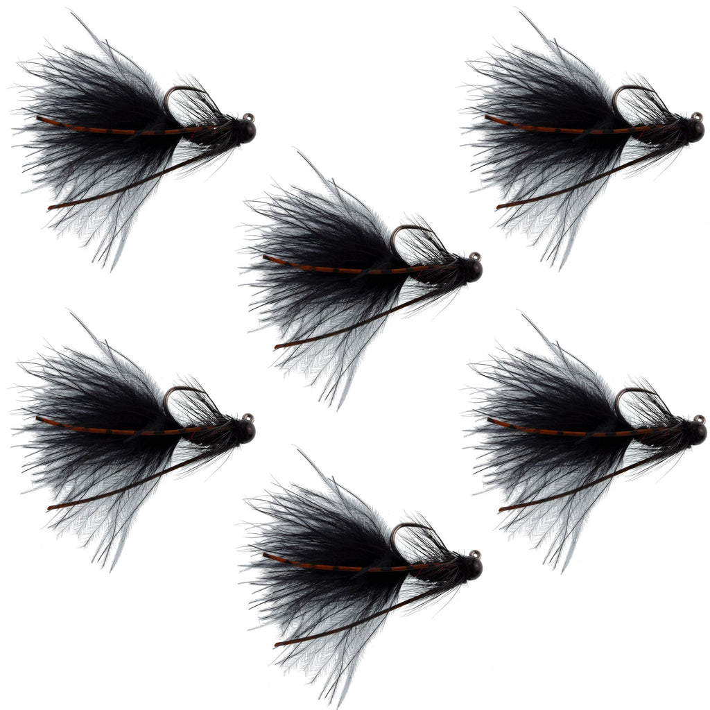 Tungsten Bead Tactical Black Mini Bugger Euro Nymph Fly - 6 Flies Size 12