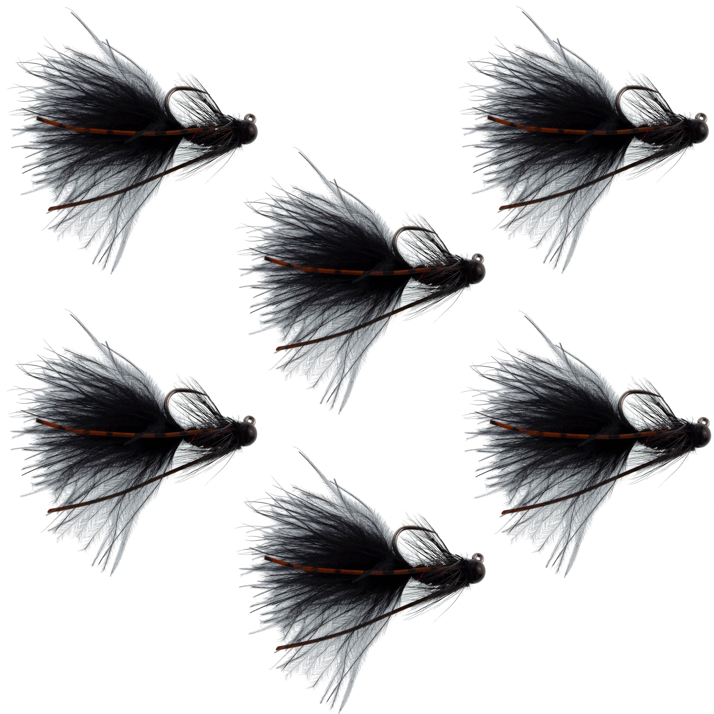 Tungsten Bead Tactical Black Mini Bugger Euro Nymph Fly - 6 Flies Size 12