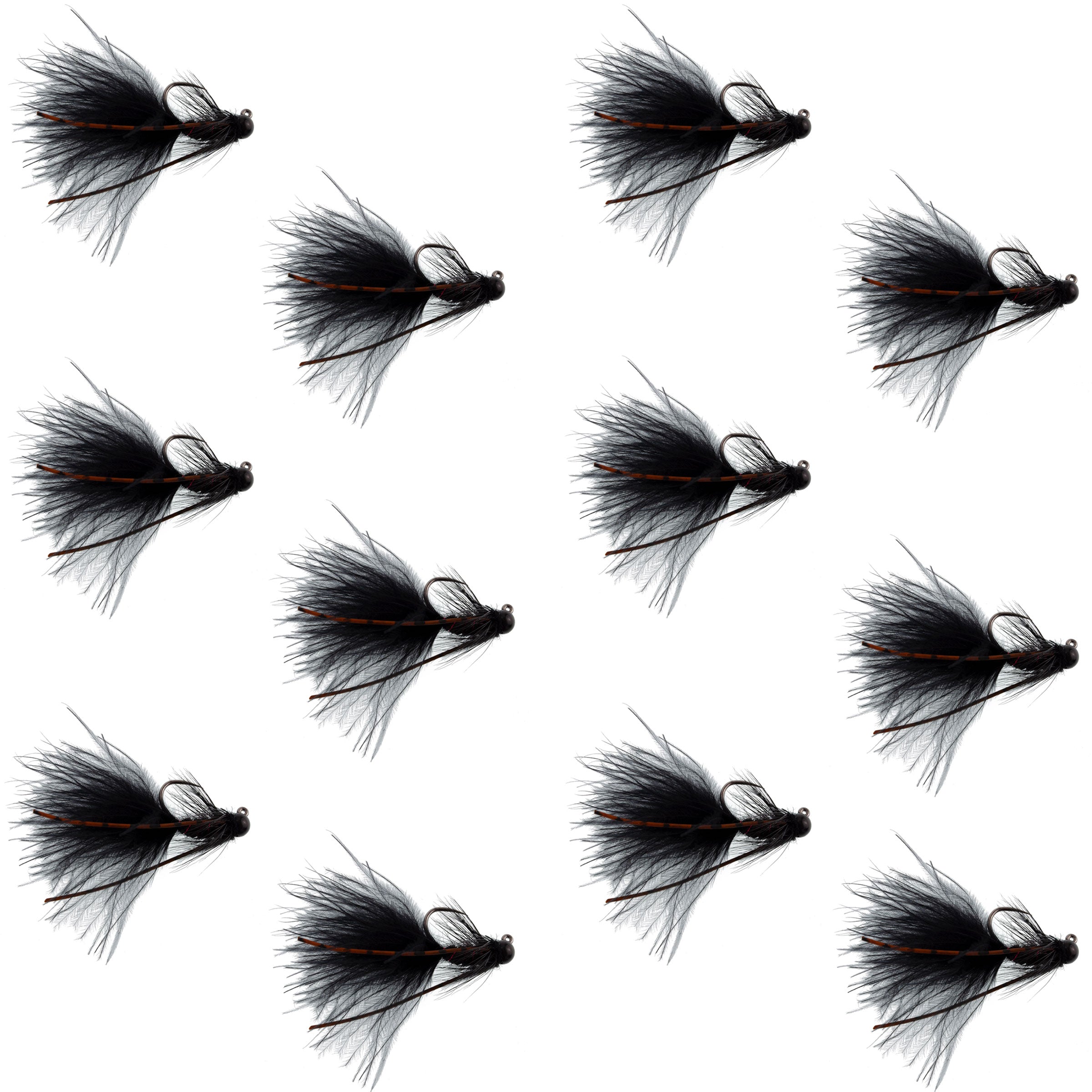Tungsten Bead Tactical Black Mini Bugger Euro Nymph Fly - 12 Flies Size 8