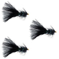 3 Pack Black Bead Head Crystal Woolly Bugger Streamer Flies Size 4