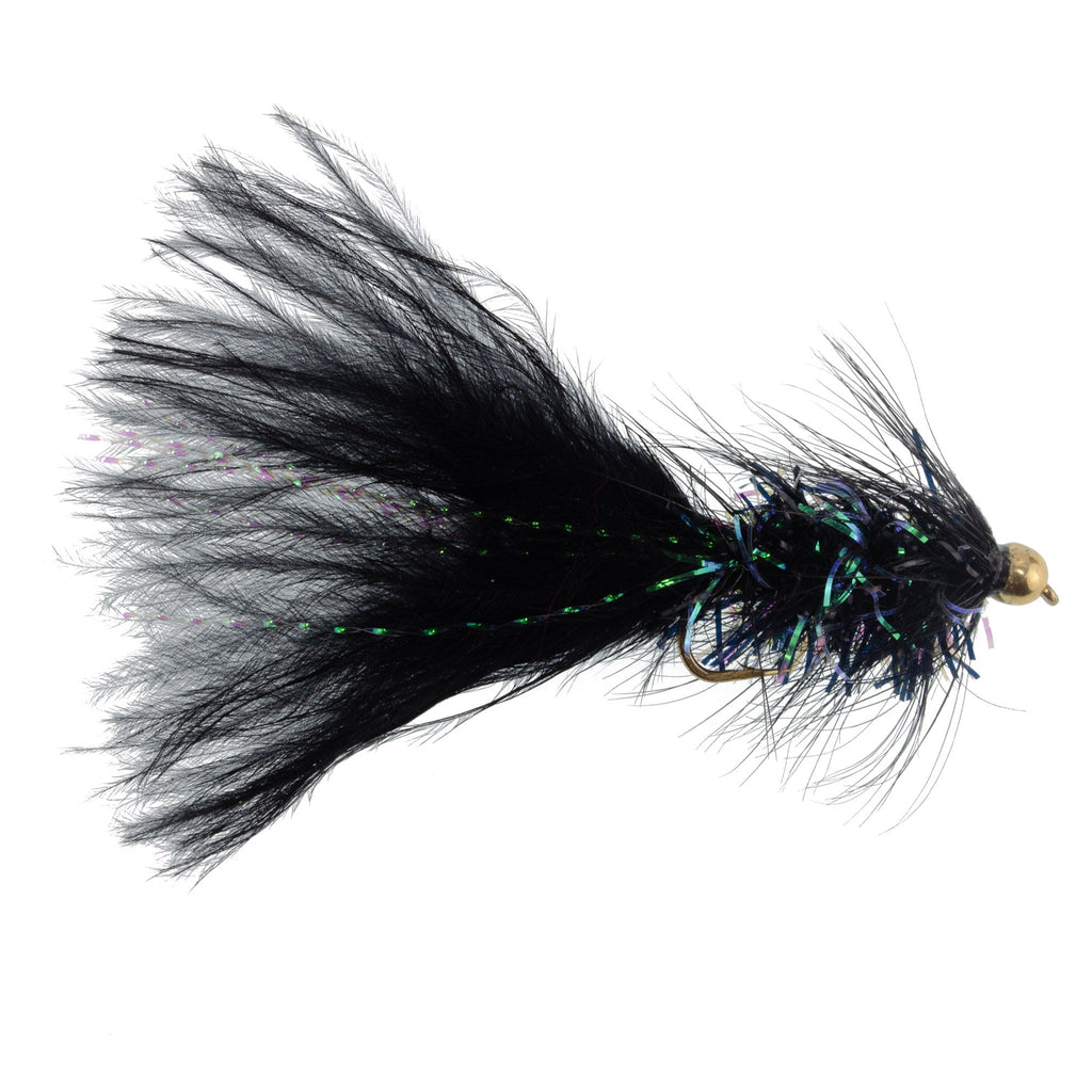 3 Pack Black Bead Head Crystal Woolly Bugger Streamer Flies Size 4