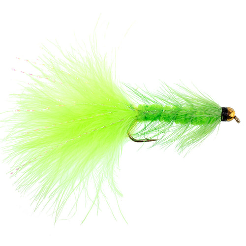 3 Pack Chartreuse Bead Head Crystal Woolly Bugger Streamer Fly - Size 4