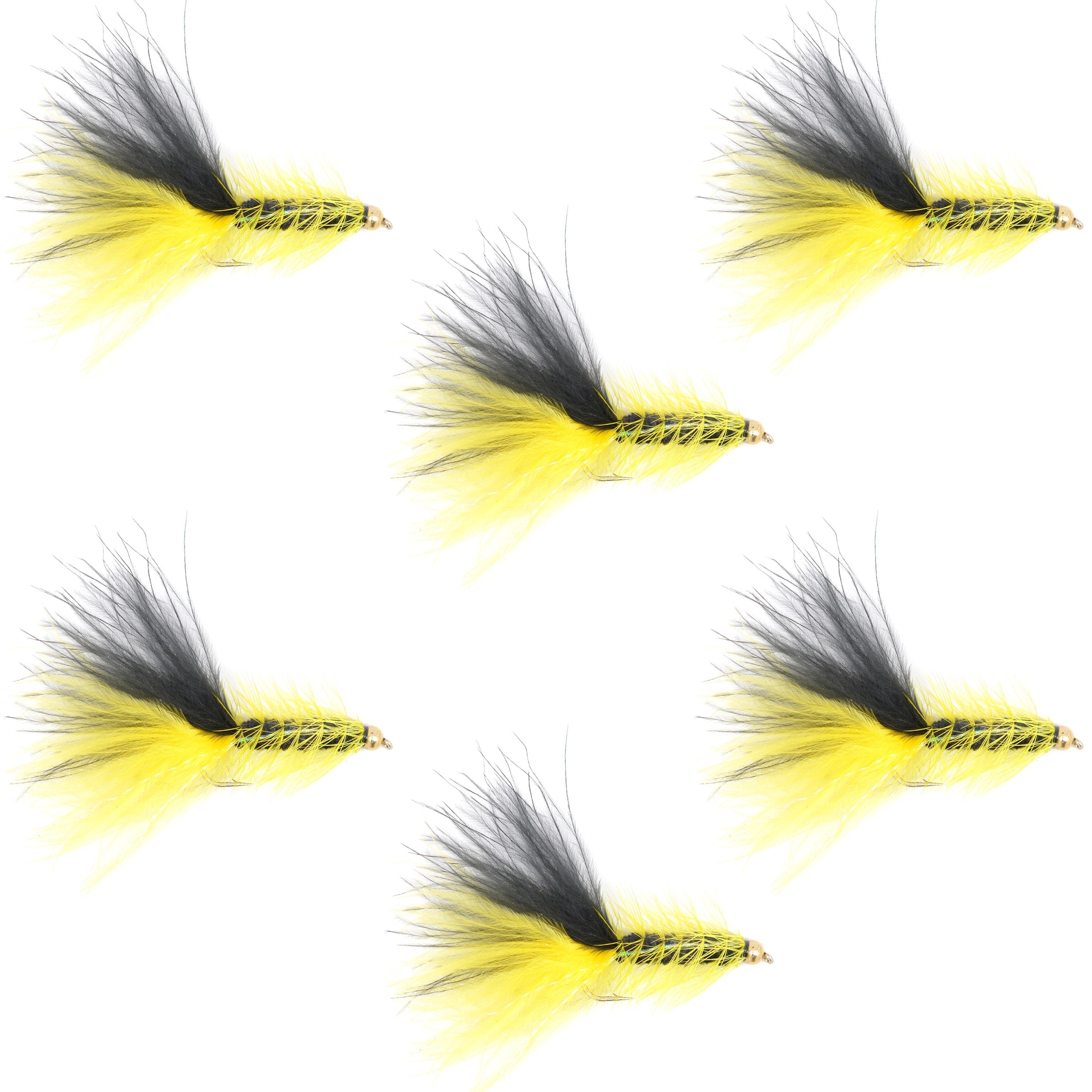 Yellow Black Bead Head Crystal Woolly Bugger Streamer - 6 Flies Size 4
