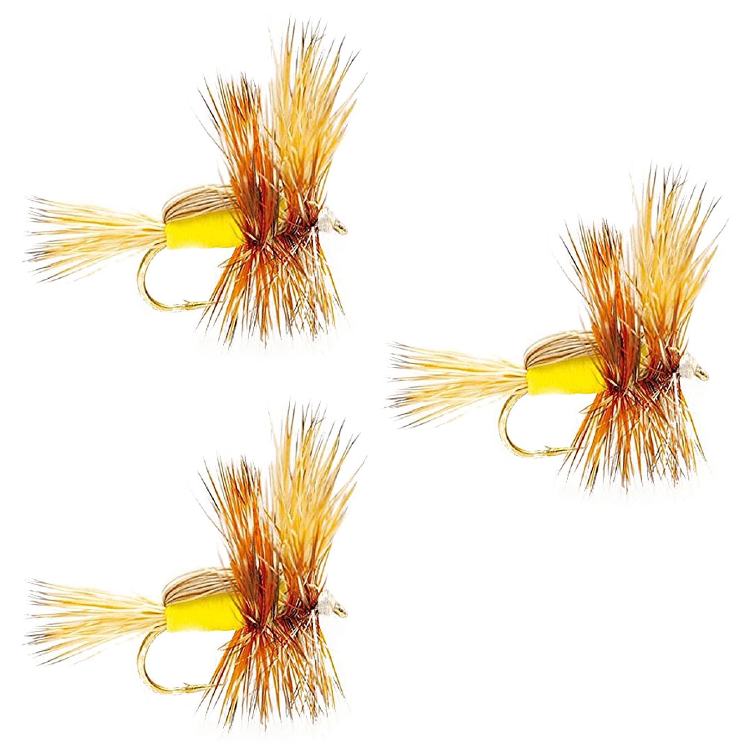 3 Pack Yellow Humpy Classic Hair Wing Dry Fly - Size 12