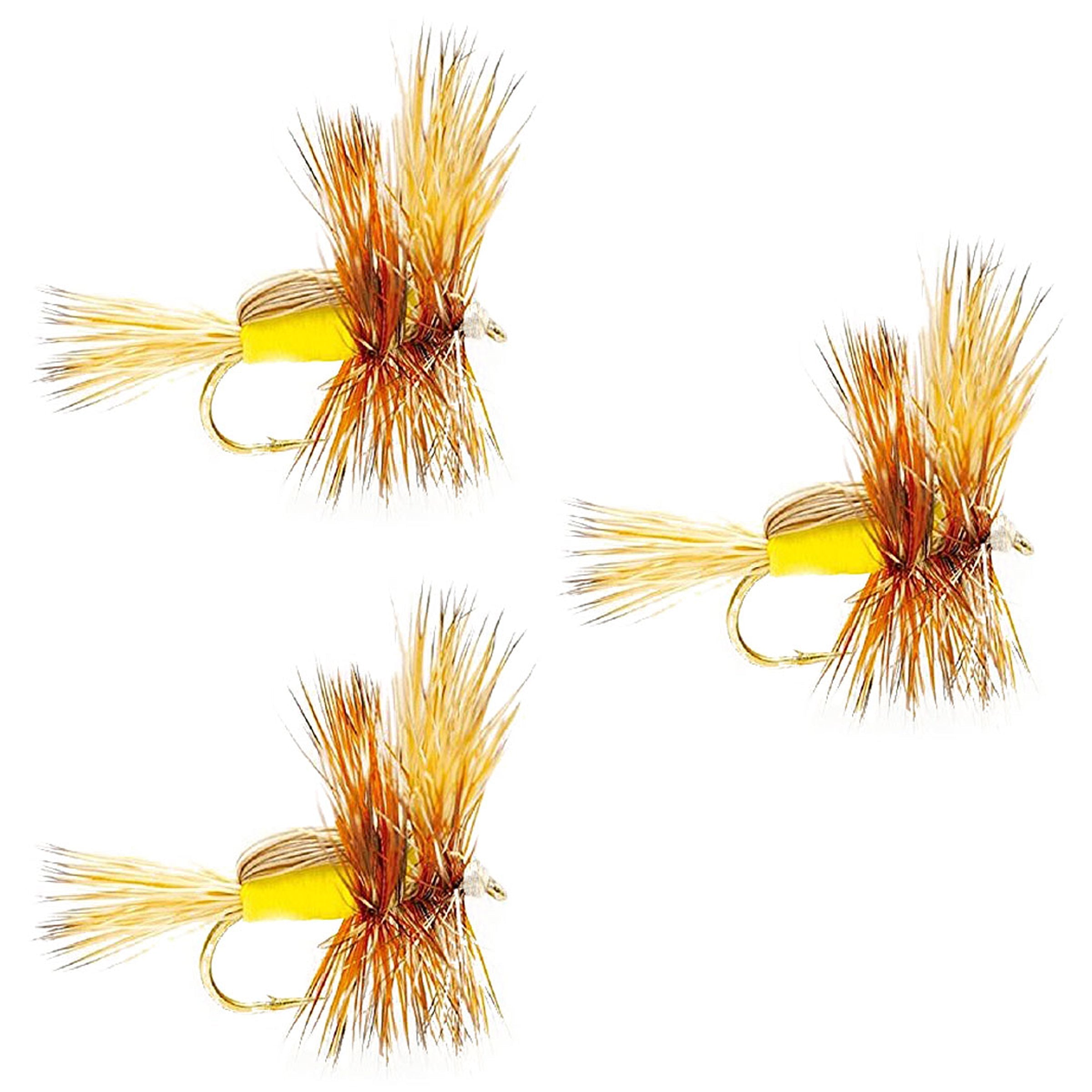 3 Pack Barbless Yellow Humpy Classic  Dry Fly - Size 16