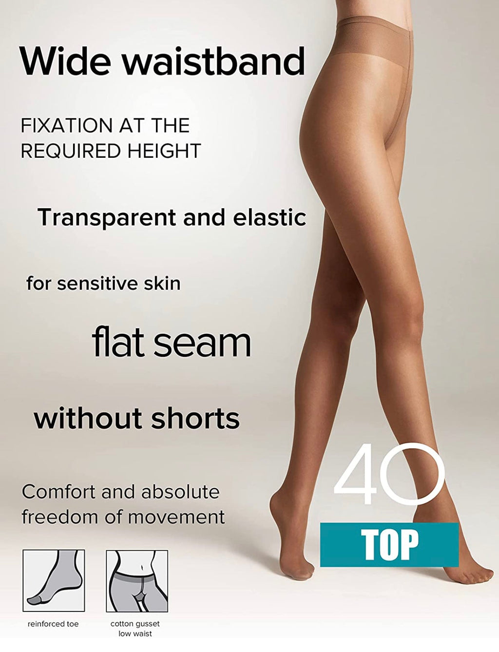 Conte Top 40 Den - Classic Women's Tights Sheer to Waist T-top Low Waist (8С-64СП)