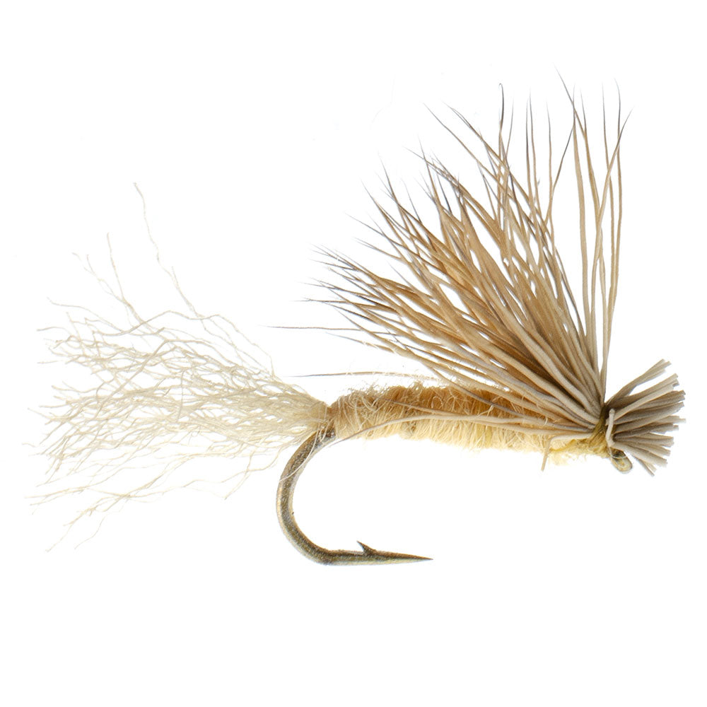 Barbless Tan X Caddis Emerging Caddis Adult Fly - 6 Flies Size 16